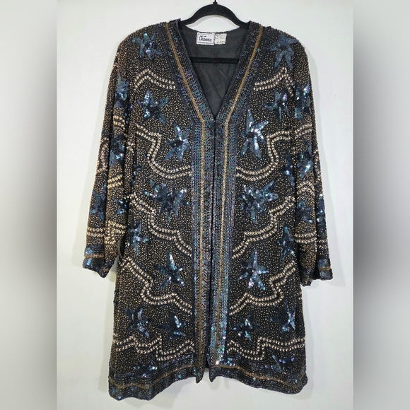 VINTAGE CHÁNNA SILK SEQUIN EMBELLISHED CARDIGAN. - Picture 1 of 9